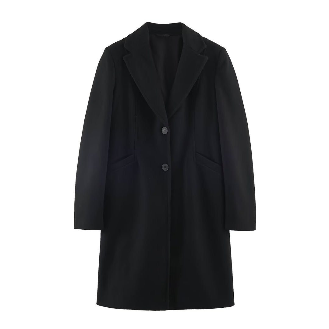 Damen Taillierter Wolloptik-Mantel mit fallendem Revers und Leistentaschen Shop Nory