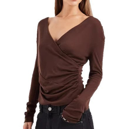 Damen Figurbetontes Wickelshirt mit V-Ausschnitt und Raffung Shop Nory