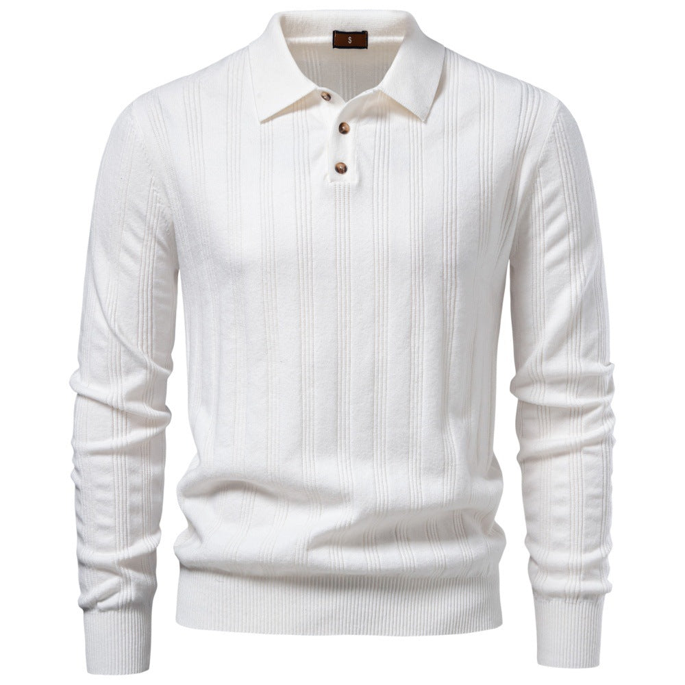 Herren Langarm-Feinstrick-Poloshirt mit Strukturstreifen und geripptem Saum Shop Nory