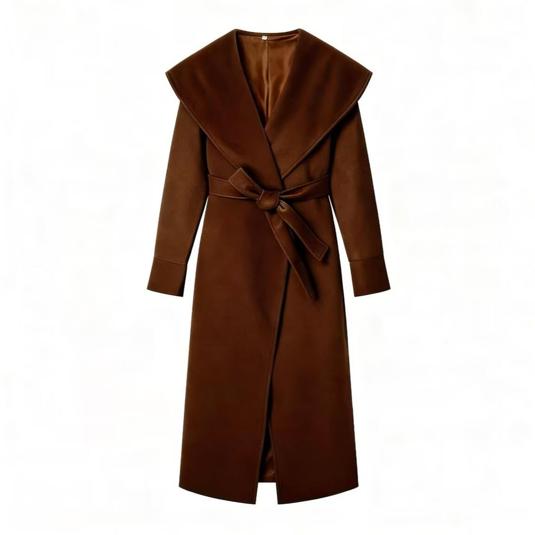 Damen Eleganter Mantel mit übergroßem Schalkragen und Bindegürtel Shop Nory