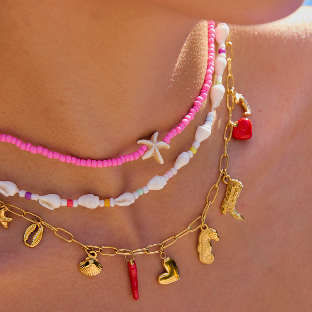 Damen Kette mit buntem Perlenmuster und Seestern-Anhänger Shop Nory
