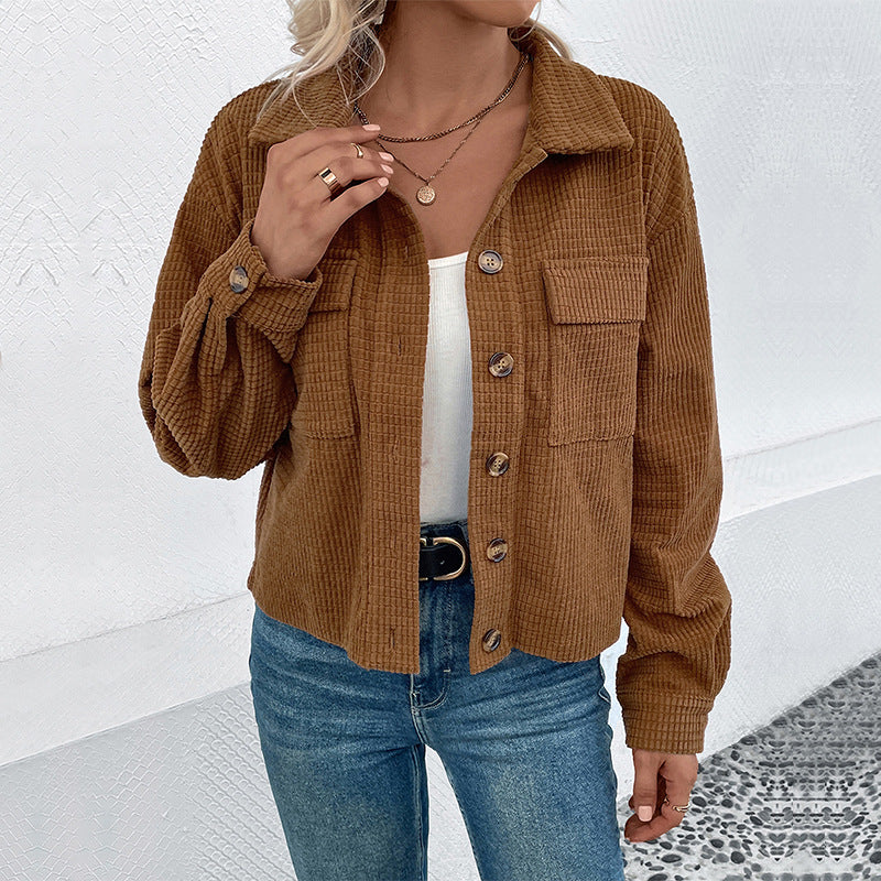 Damen Lässige Kordjacke mit Knopfleiste Shop Nory