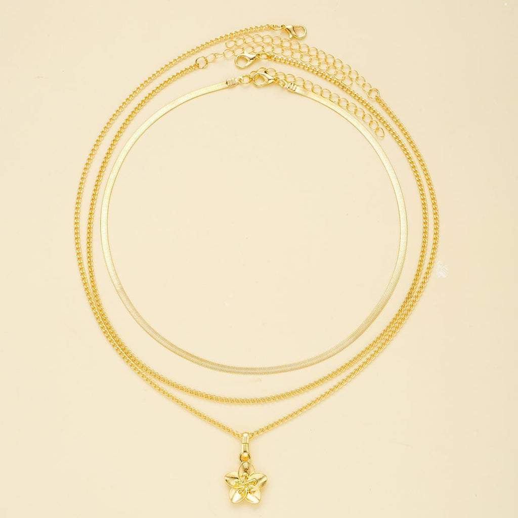 Damen Halsketten-Set mit feinen Goldketten und filigranem Blumenanhänger Shop Nory