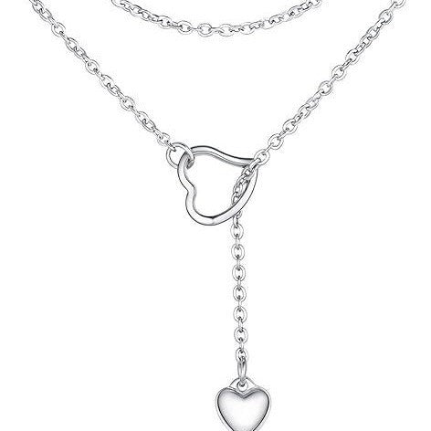 Damen modische Halskette mit doppeltem Herzanhänger und eleganter Gliederkette Shop Nory