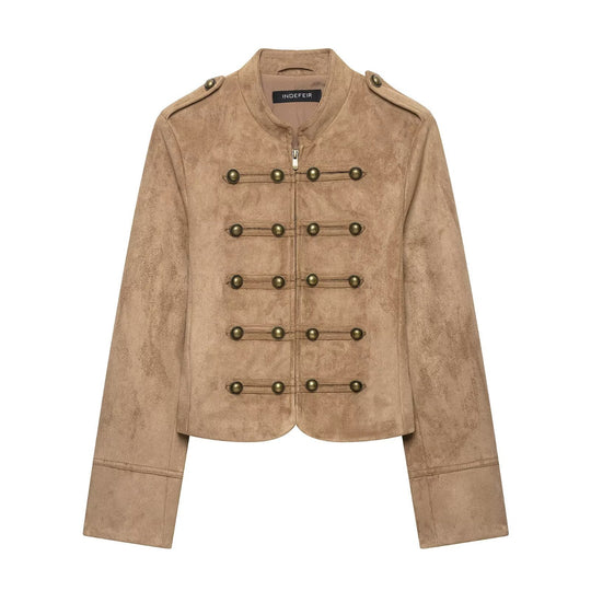Damen Kurzjacke im Military‑Stil mit Stehkragen und Zierknopf‑Detail Shop Nory