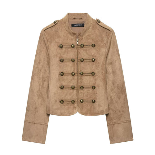 Damen Kurzjacke im Military‑Stil mit Stehkragen und Zierknopf‑Detail Shop Nory