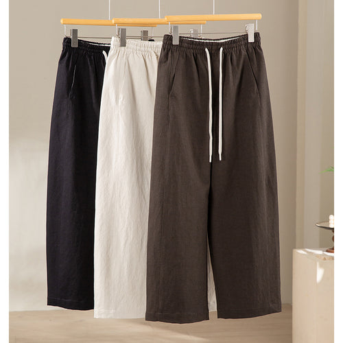 Damen Weite High‑Waist Leinenmix-Hose mit elastischem Bund und Kordelzug Shop Nory