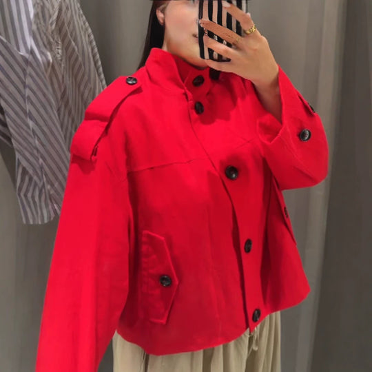 Damen Kurze Boxy-Blousonjacke aus leichtem Canvas mit Schulterklappen Shop Nory