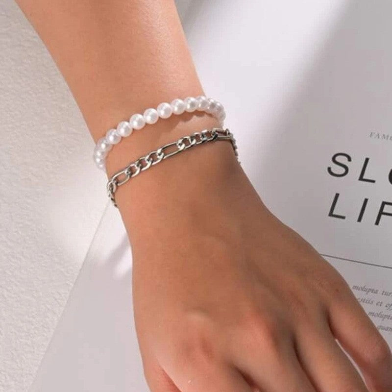 Damen modische Halskette mit Perlen und Kettengliedern Shop Nory
