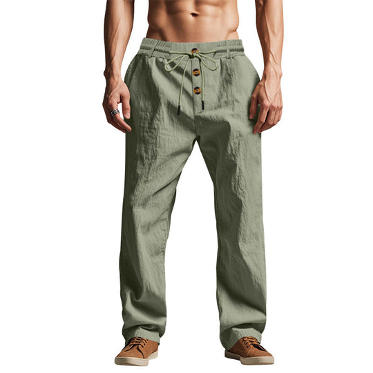 Herren nan Relaxhose im Leinenlook mit dekorativer Knopfleiste und Tunnelzugbund