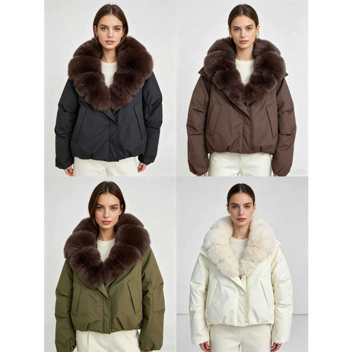 Damen nan kurze Thermosteppjacke mit voluminösem abnehmbarem Kunstfellkragen und tailliertem Saum Shop Nory