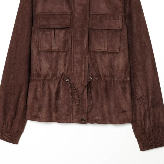 Damen Kurzjacke im Fieldstyle aus Veloursleder‑Optik mit Stehkragen, Brusttaschen und Tunnelzug Shop Nory