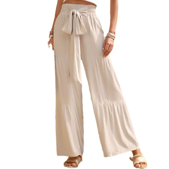 Damen Leichte Palazzo-Hose mit Stufen-Design und Paperbag-Bund Shop Nory