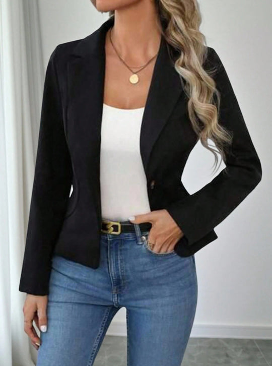 Damen Taillierter Ein-Knopf-Blazer mit Reverskragen und Eingrifftaschen Shop Nory