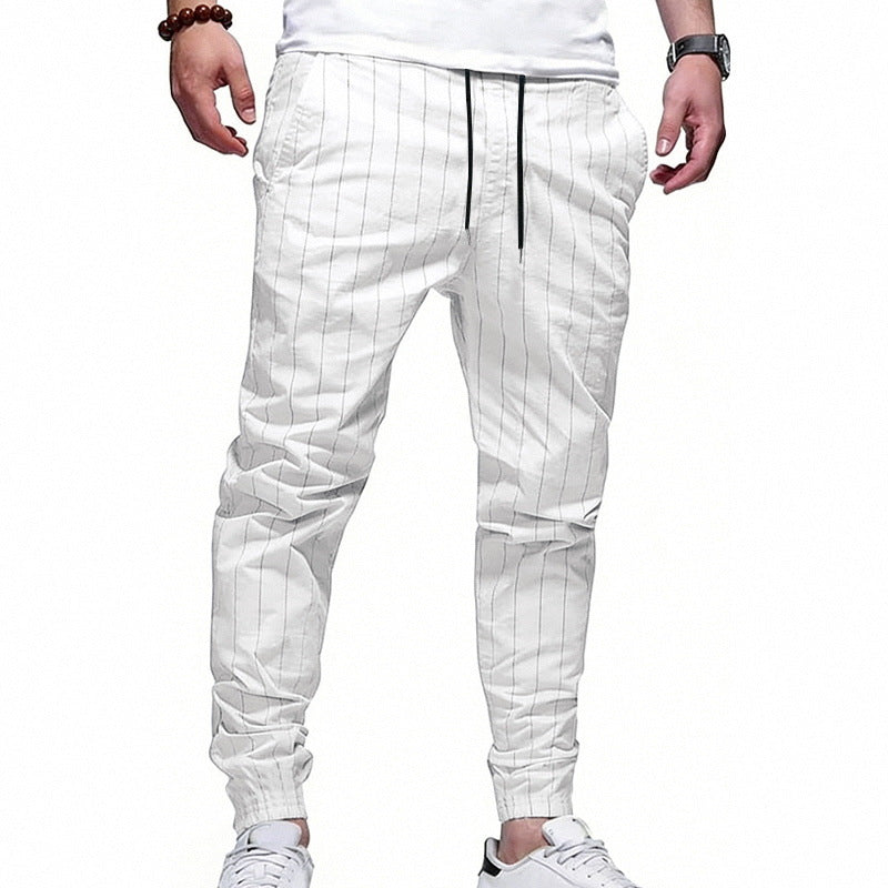 Herren Gestreifte Jogginghose in Leinenoptik mit Kordelzug und schmal zulaufenden Bündchen Shop Nory