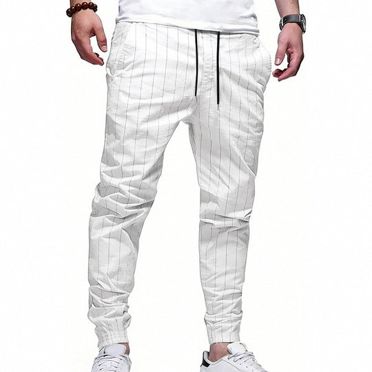 Herren Gestreifte Jogginghose in Leinenoptik mit Kordelzug und schmal zulaufenden Bündchen Shop Nory