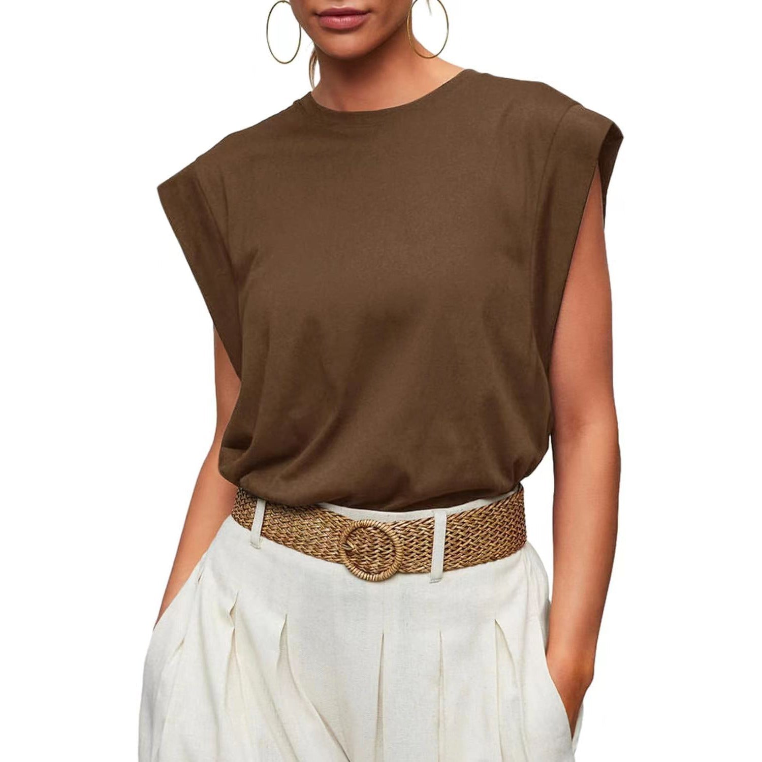 Damen Modisches Basic T-Shirt mit Schulterpolstern