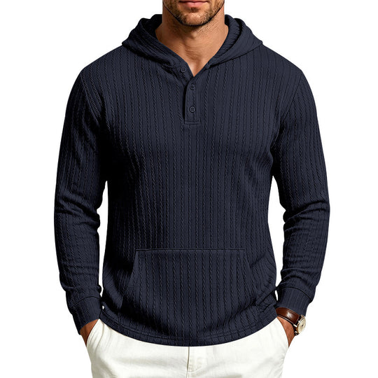 Herren Strukturiertes Kapuzen-Henley-Pullover mit Kängurutasche und Zopfstruktur Shop Nory