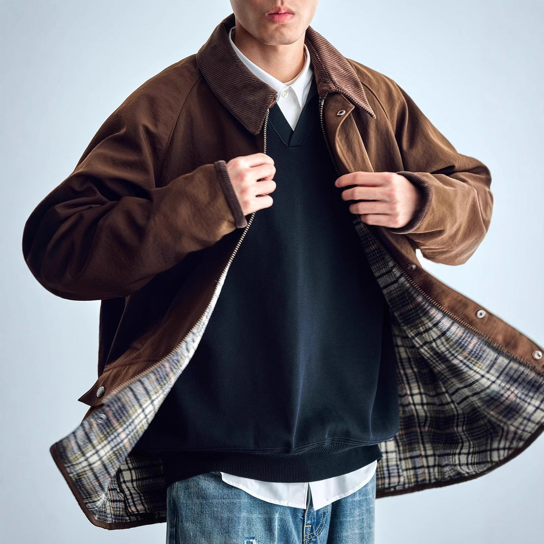 Herren Utility-Fieldjacke aus gewachstem Baumwollmix mit Cordkragen Shop Nory