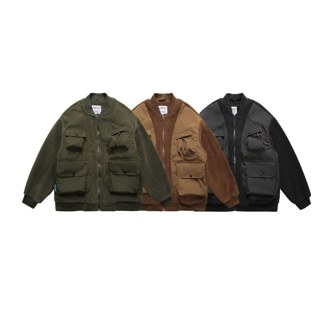 Herren Teddy-Fleece Bomberjacke mit Utility-Taschen und Nylon-Einsätzen Shop Nory