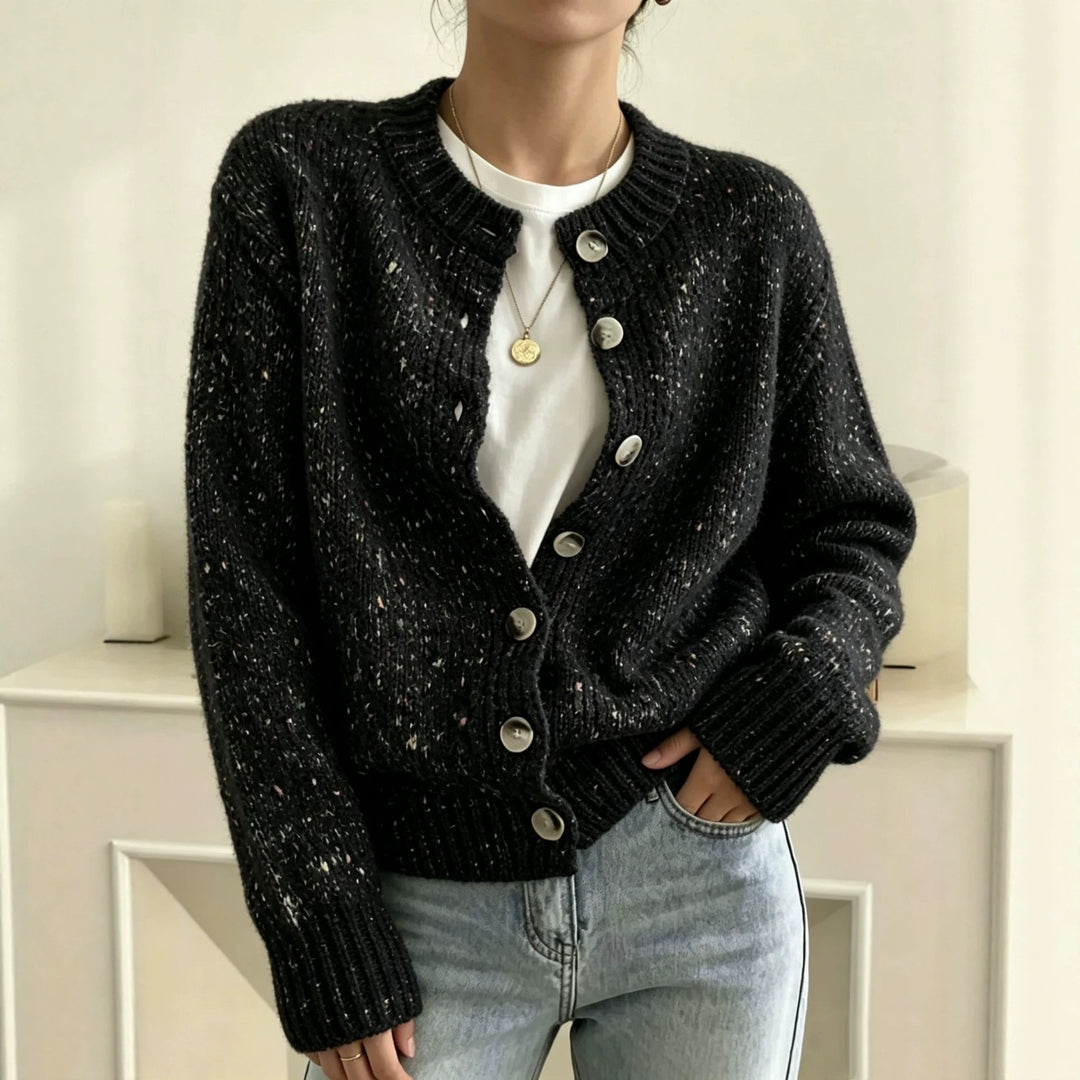 Damen Grobgestrickter Kurzcardigan mit Rundhalsausschnitt und meliertem Tweed-Effekt Shop Nory