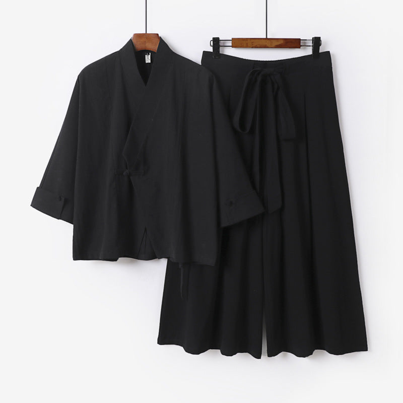 Damen Leichtes Kimono-Loungewear-Set mit V-Ausschnitt dreiviertelärmeln und weiten Palazzo-Hosen Shop Nory