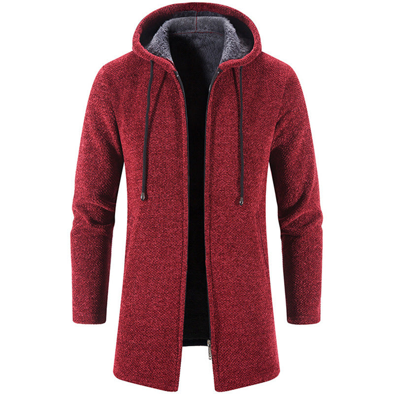 Herren langer Kapuzenstrickmantel mit Teddyfutter, durchgehendem Reißverschluss und seitlichen Eingrifftaschen Shop Nory