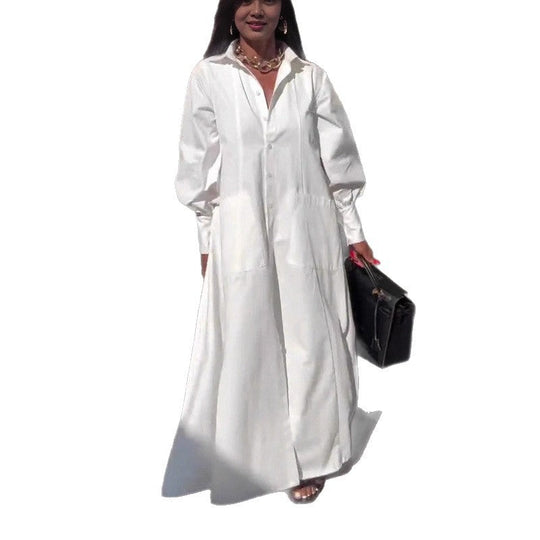 Damen Elegantes Hemdblusenkleid mit weit schwingendem Rock