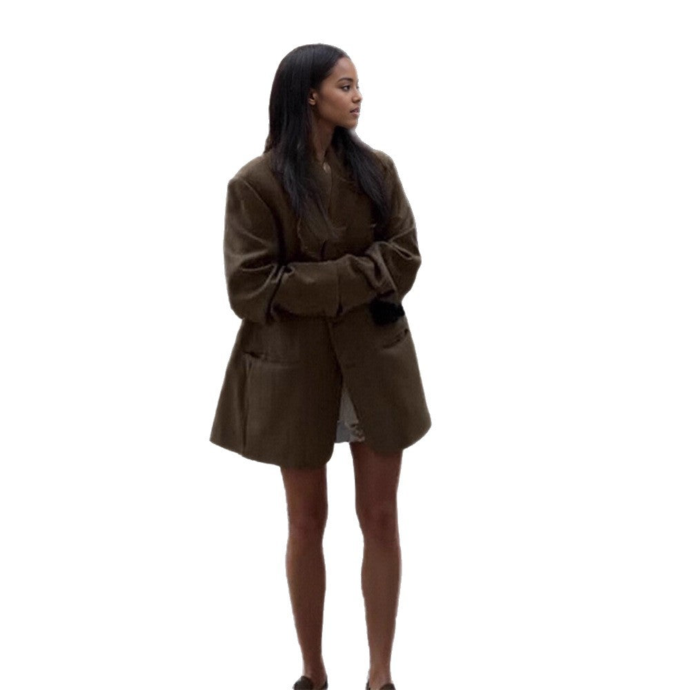 Damen Oversize Wollmix-Mantelblazer mit kastiger Silhouette und Pattentaschen Shop Nory