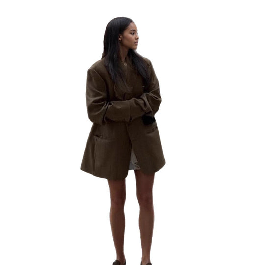 Damen Oversize Wollmix-Mantelblazer mit kastiger Silhouette und Pattentaschen Shop Nory