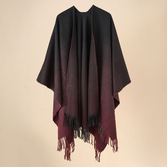 Damen Weit geschnittener Karierter Poncho mit Fransen und V‑Ausschnitt Shop Nory