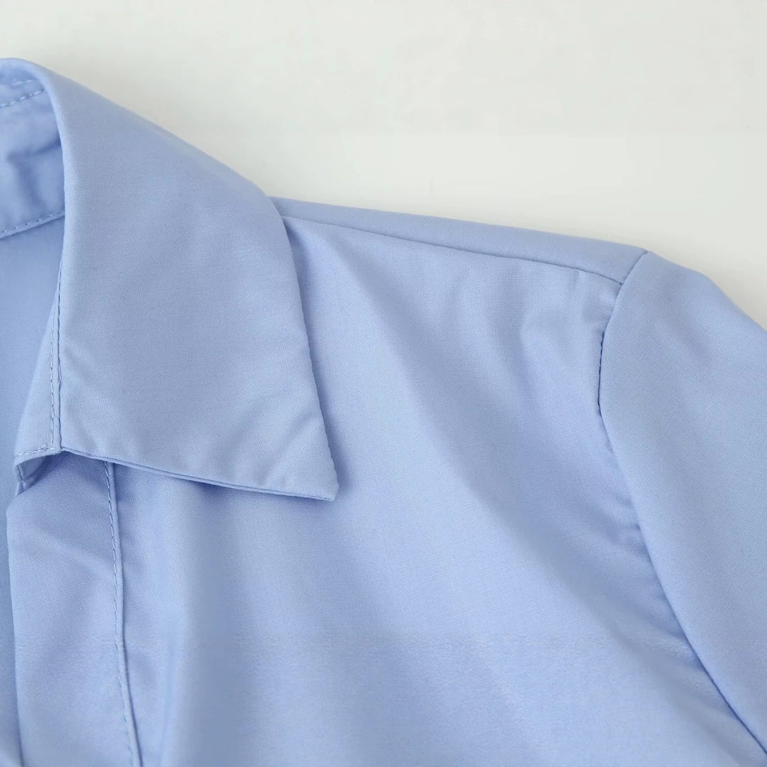 Damen Lässige Hemdbluse mit Tunnelzugtaillierung, Kentkragen und durchgehender Knopfleiste Shop Nory