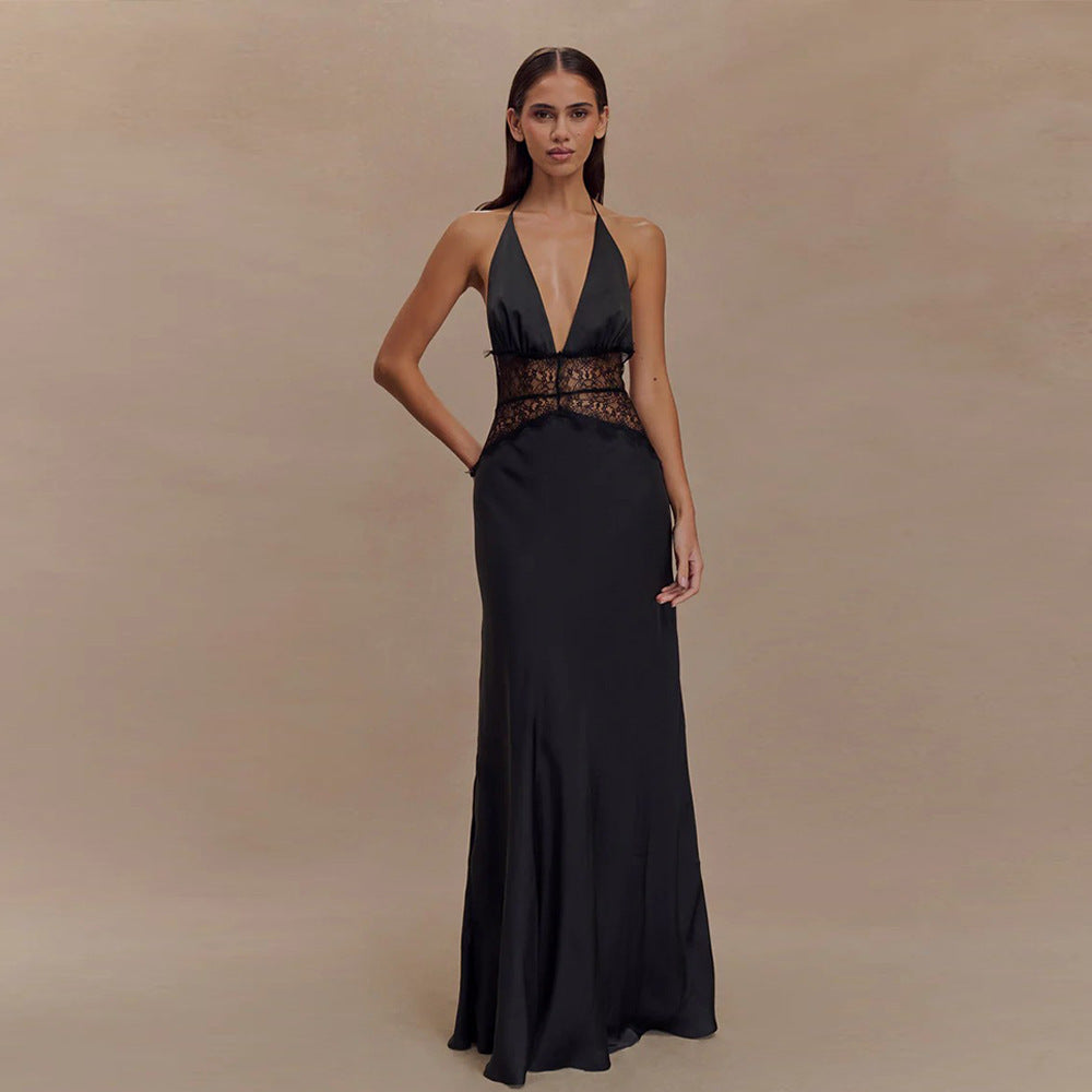 Damen Abendkleid mit Spitze und elegantem tiefem Ausschnitt