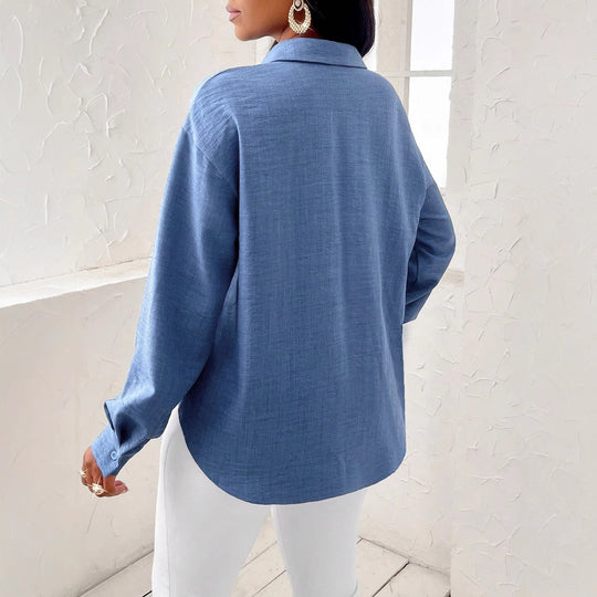 Damen Taillierte Wickelbluse mit Hemdkragen, asymmetrischem Saum & Ballonärmeln Shop Nory