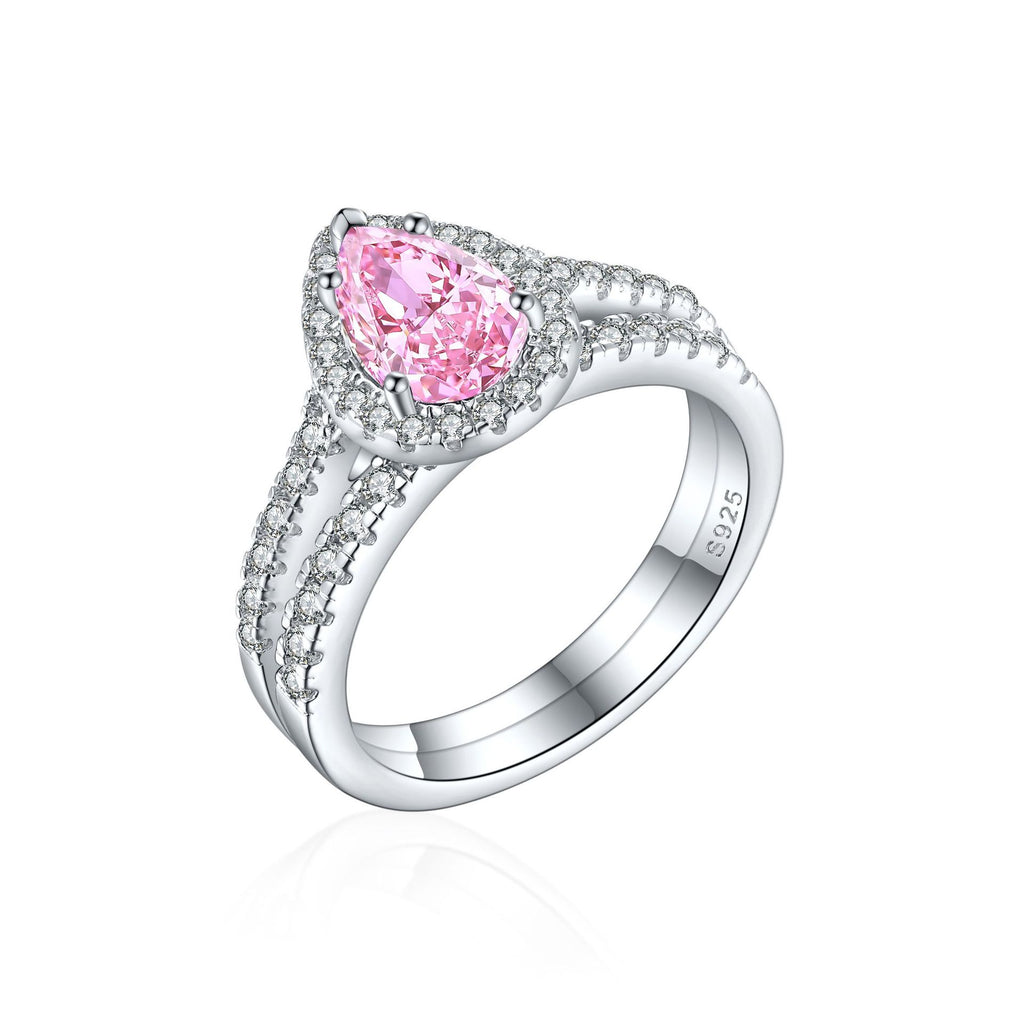 Damen eleganter Tropfenring mit funkelndem Edelstein und Zirkonia-Besatz Shop Nory