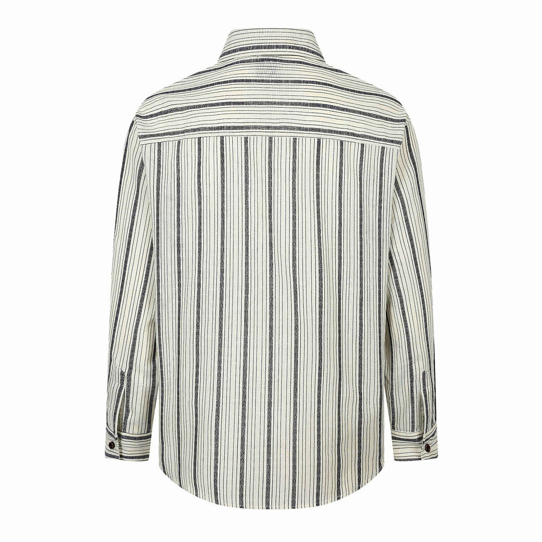 Herren Grobgewebtes Langarm‑Hemd mit vertikalem Streifenmuster, Kentkragen und dekorativen Knopfdetails Shop Nory