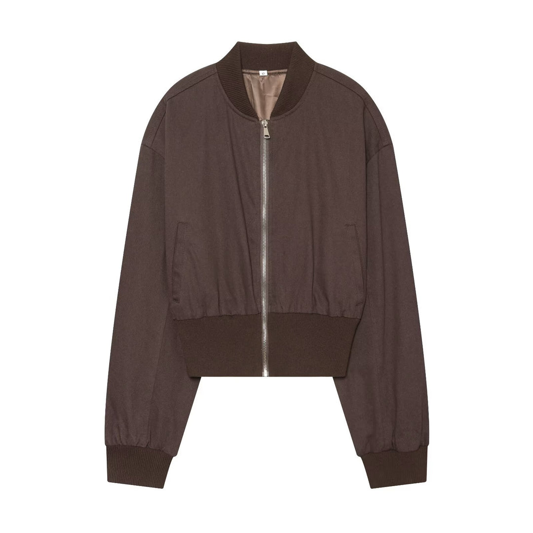 Damen Cropped Bomberjacke mit breitem Rippbündchen und durchgehendem Reißverschluss Shop Nory