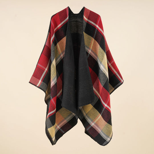 Damen Oversize-Rechteckponcho im Cape-Look mit Kettelsaum und Karomuster Shop Nory