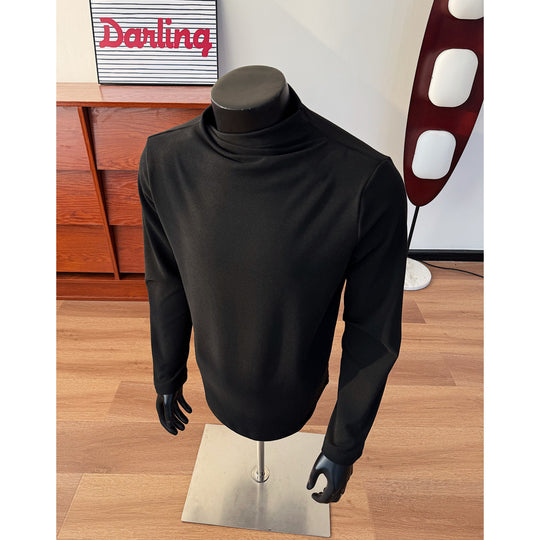 Herren Feines Stretch-Langarmshirt mit kurzem Stehkragen und schlanker Silhouette Shop Nory