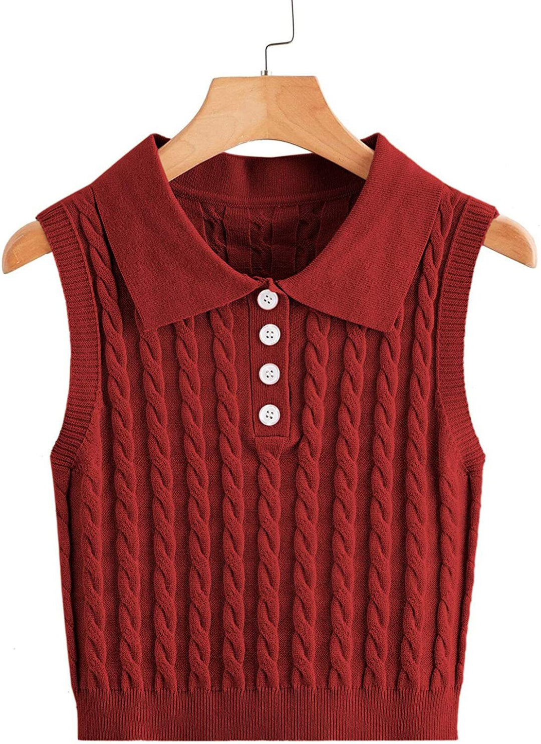 Damen Feinstrick-Ärmellose Polo-Weste mit Zopfmuster und tailliertem Schnitt Shop Nory