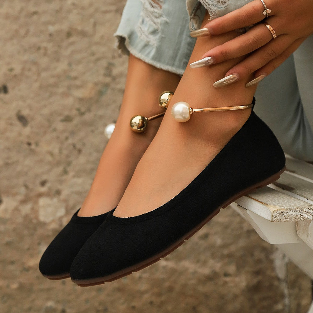 Damen Elegante Ballerinas mit kunstvollem Perlenschmuck und rutschfester Sohle Shopnory