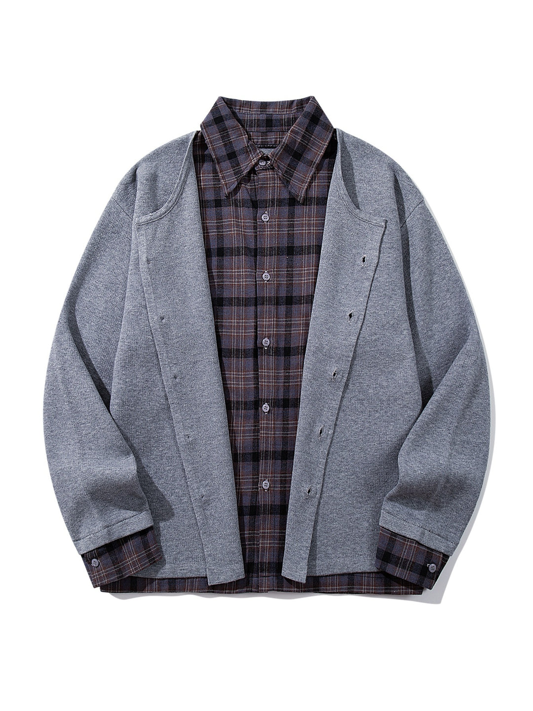 Herren Karierter Flanellhemd-Layer mit offenem Strickcardigan Shop Nory