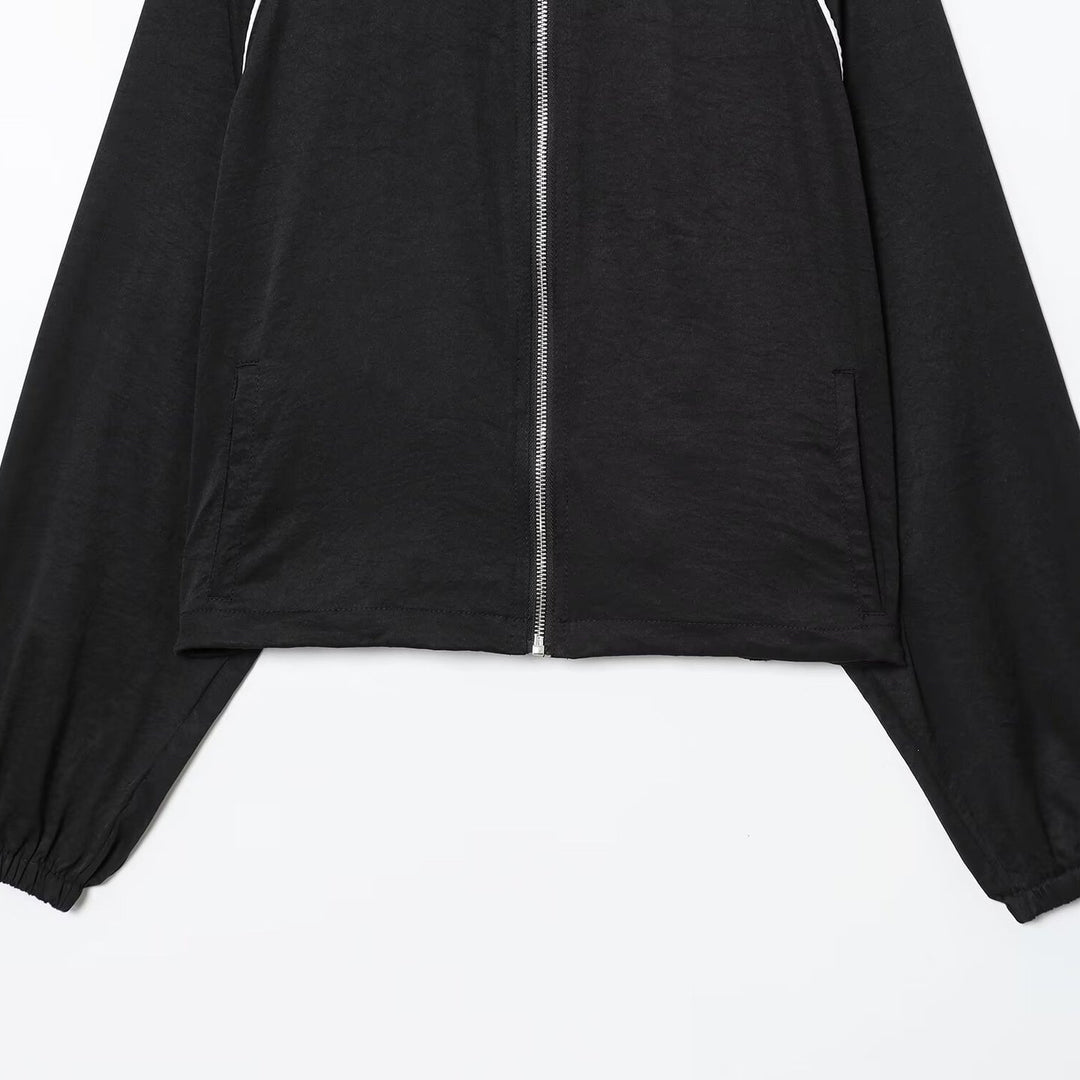 Damen Cropped Sportive Trainingsjacke mit Stehkragen und Kontrastpaspel Shop Nory