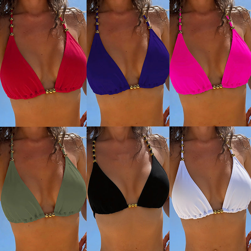 Damen Triangel-Bikini mit goldenen Akzenten und verstellbaren Trägern