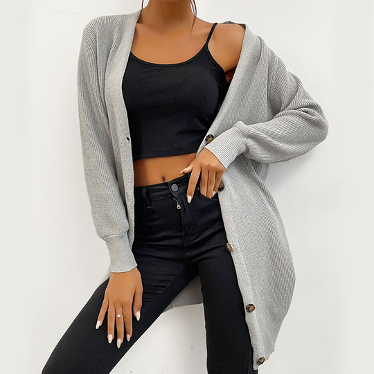 Damen Oversize Longcardigan aus weichem Feinstrick mit tiefem V‑Ausschnitt und Knopfleiste Shop Nory