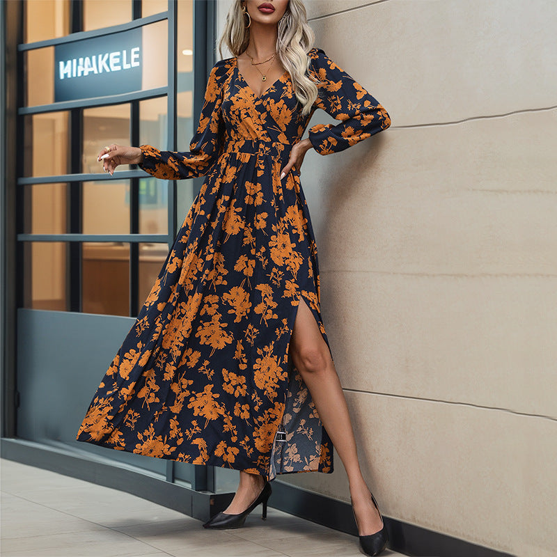 Damen Florales Maxikleid mit Wickel‑Dekolleté, Smock‑Taillenband und hohem Seitenschlitz Shop Nory