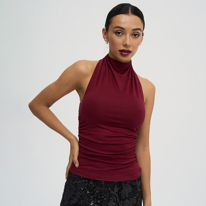 Damen Hochabschließendes Top mit figurbetontem Schnitt und Rüschendetails