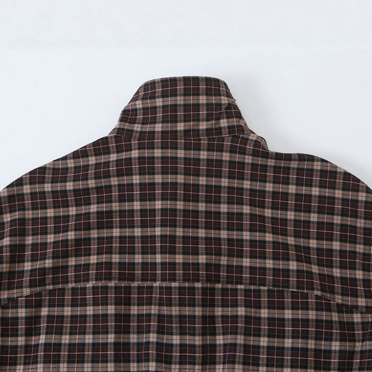 Damen Karierter Cropped-Blouson mit Stehkragen, Tunnelzugsaum und Eingrifftaschen Shop Nory
