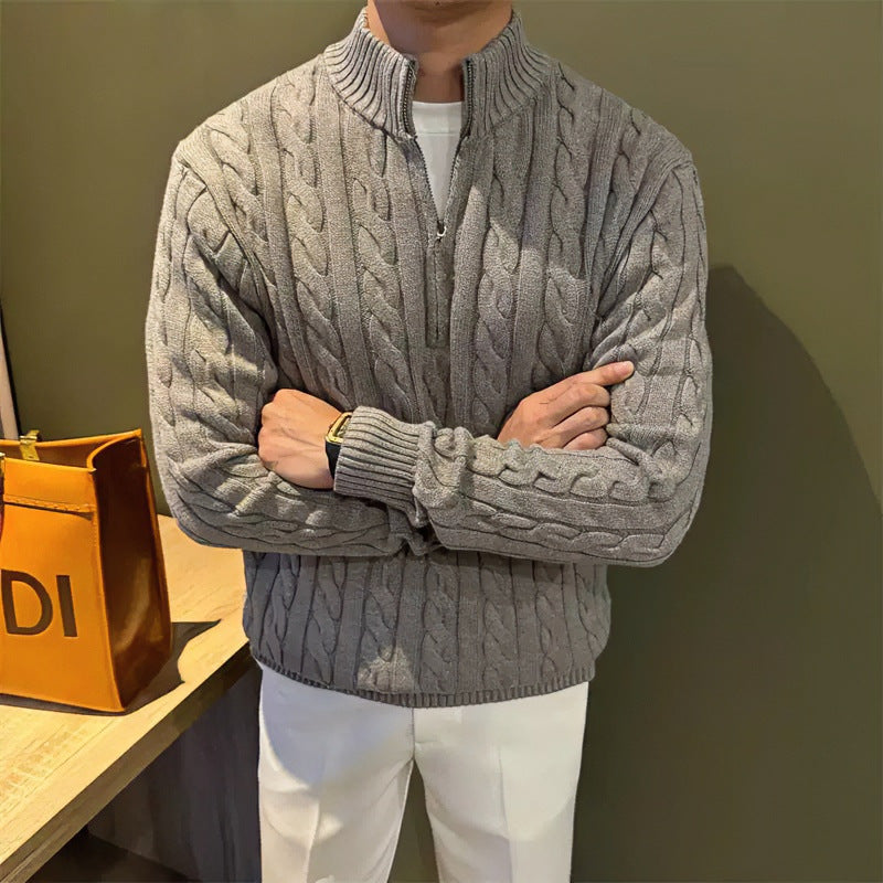 Herren Zopfstrick-Halbzip-Pullover mit Stehkragen Shop Nory