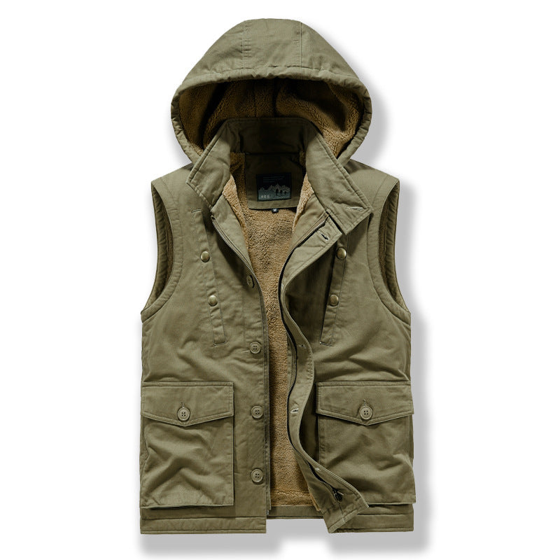 Herren Utility-Weste mit Kapuze, Teddyfutter und Multifunktionstaschen Shop Nory